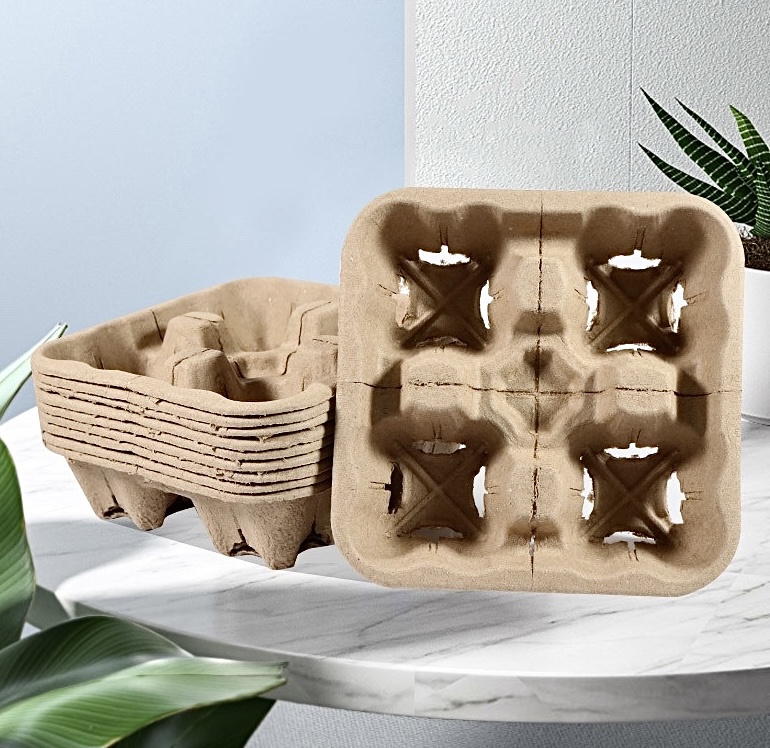 Pulp fibre four-cup carrier